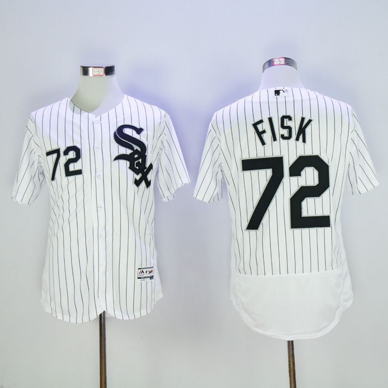 Men Chicago White Sox 72 Fisk White Throwback Elite MLB Jerseys